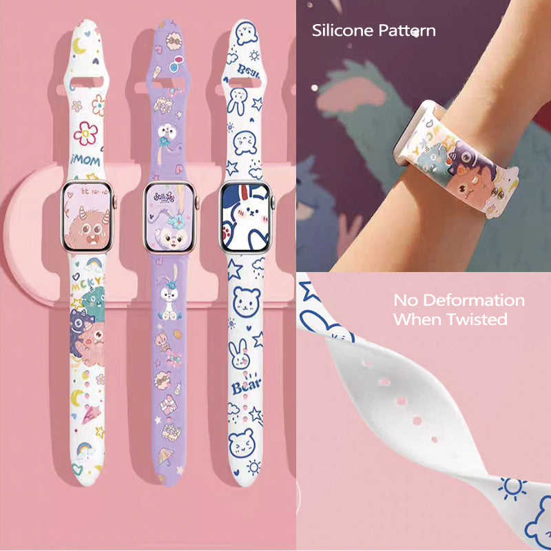 Stock shelves use Apple Watch 7/SE watch strap iwatch strap 1/2/3/4/5 generation cartoon silicone apple print star dew rabbit 42/44/38/40mm female series trendy creative S6
