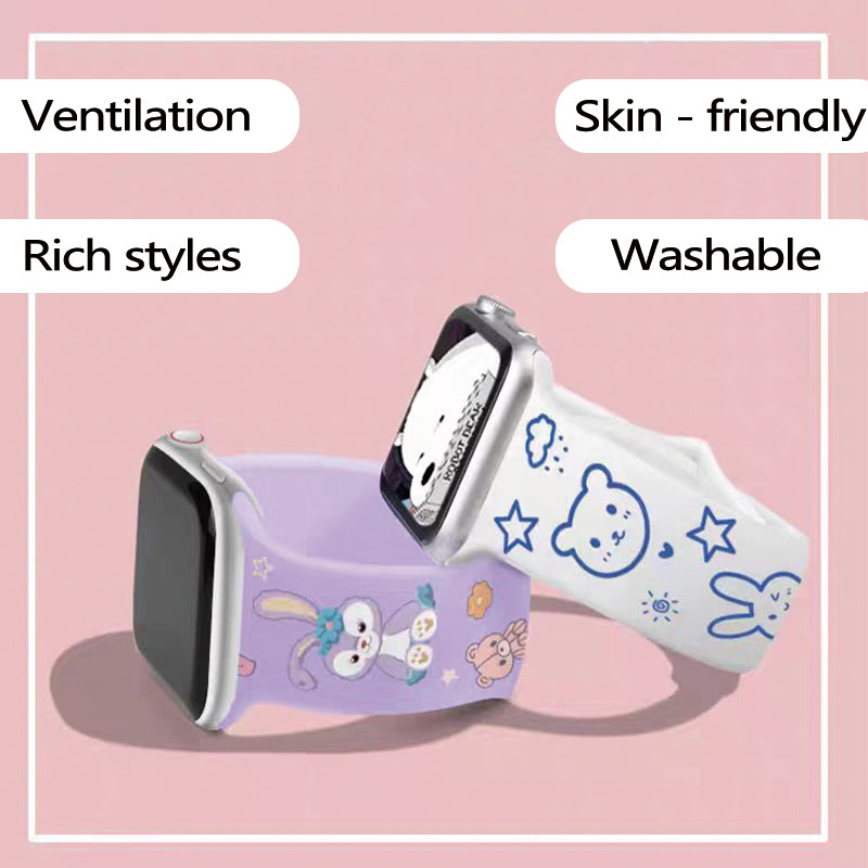 Stock shelves use Apple Watch 7/SE watch strap iwatch strap 1/2/3/4/5 generation cartoon silicone apple print star dew rabbit 42/44/38/40mm female series trendy creative S6