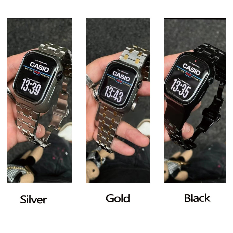 Stock shelves Metal texture double nail watch strap stainless steel suitable for Apple Watch S10/S9/Apple watch strap apple watch ultra2 wrist strap silver suitable for Apple 45mm s7-9 generation
