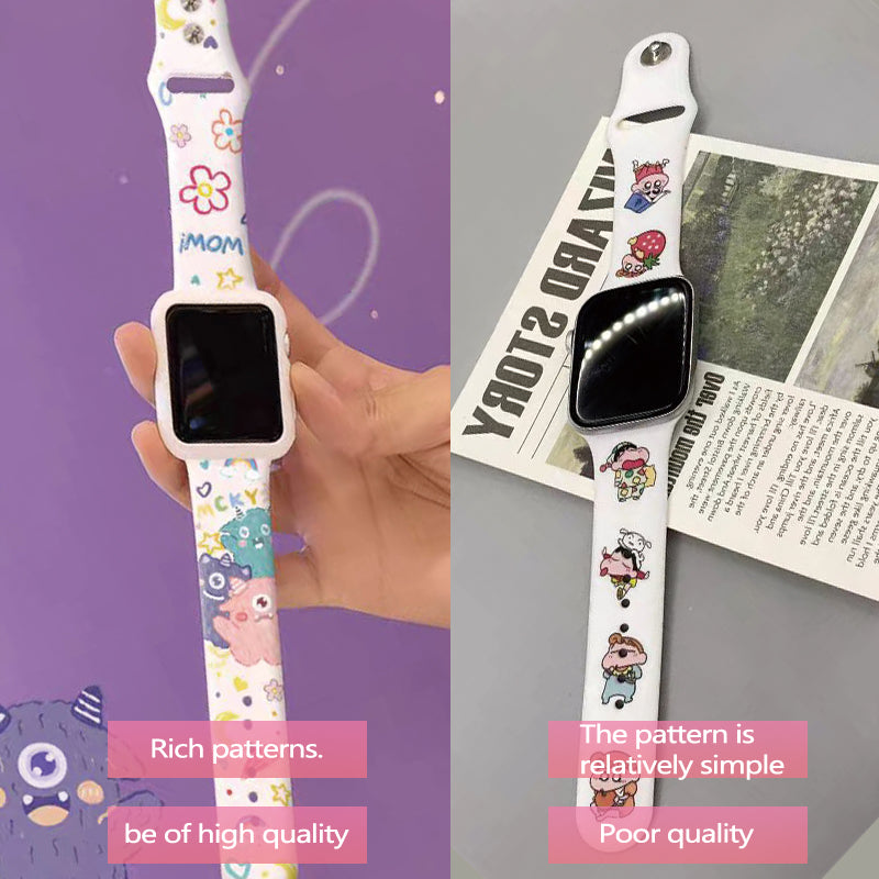 Stock shelves use Apple Watch 7/SE watch strap iwatch strap 1/2/3/4/5 generation cartoon silicone apple print star dew rabbit 42/44/38/40mm female series trendy creative S6
