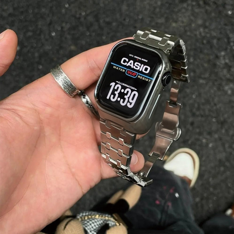 Stock shelves Metal texture double nail watch strap stainless steel suitable for Apple Watch S10/S9/Apple watch strap apple watch ultra2 wrist strap silver suitable for Apple 45mm s7-9 generation