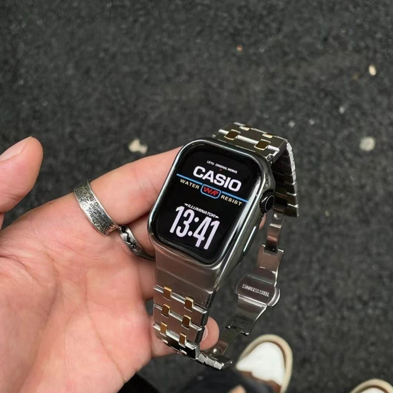 Stock shelves Metal texture double nail watch strap stainless steel suitable for Apple Watch S10/S9/Apple watch strap apple watch ultra2 wrist strap silver suitable for Apple 45mm s7-9 generation