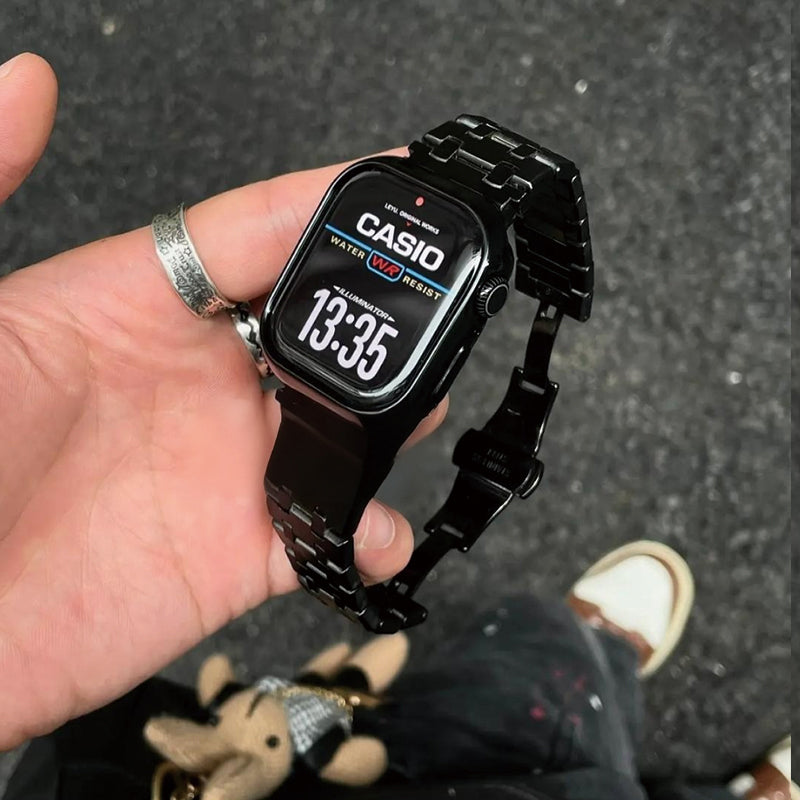 Stock shelves Metal texture double nail watch strap stainless steel suitable for Apple Watch S10/S9/Apple watch strap apple watch ultra2 wrist strap silver suitable for Apple 45mm s7-9 generation