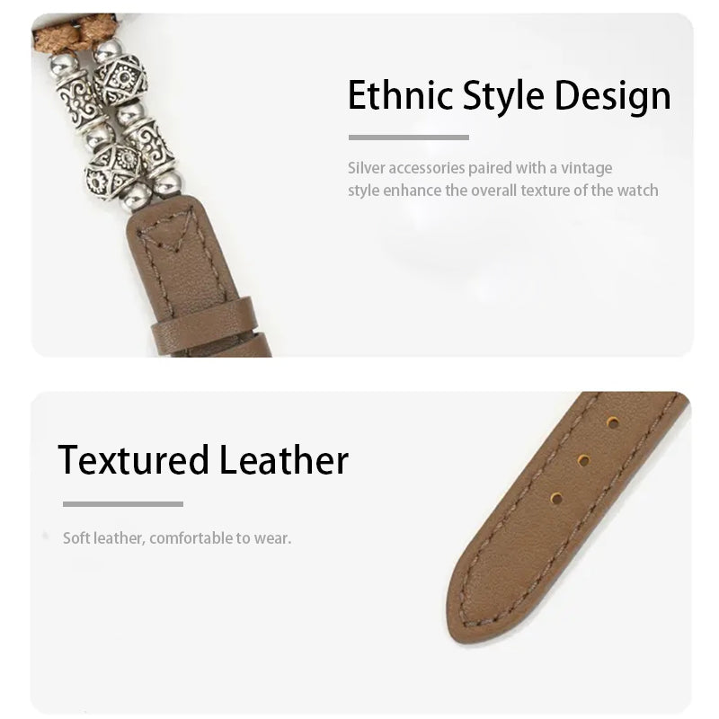 Stock shelves Suitable for Apple Watch S10 strap New Chinese style ethnic style leather elastic strap