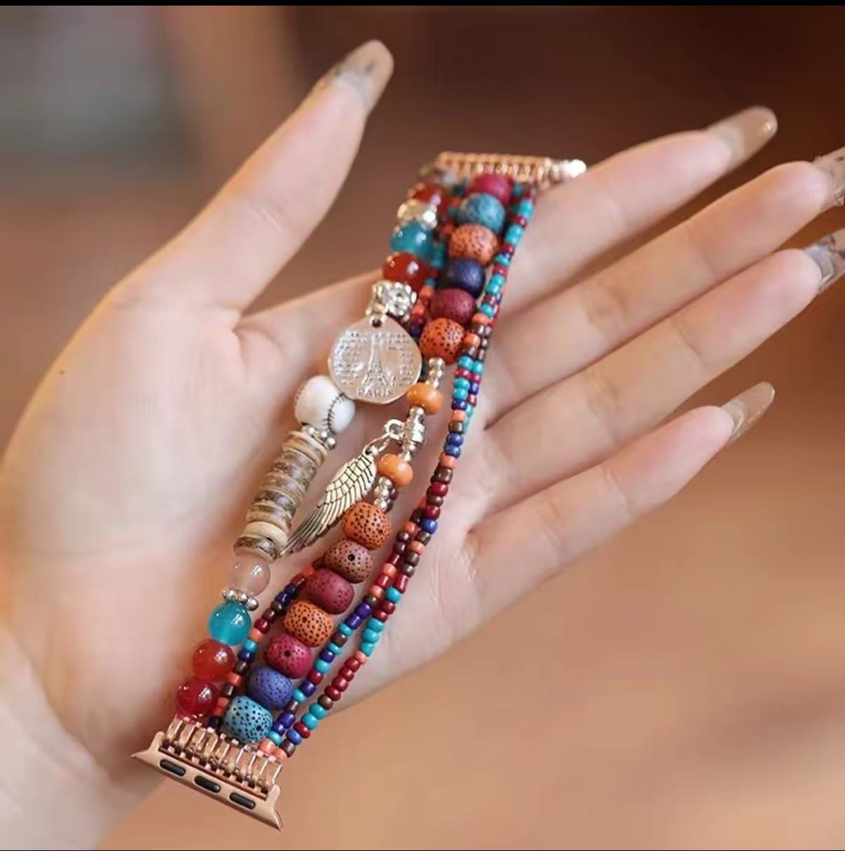 Stock shelves bohemian style watch strap for Apple S10 watch iWatch10 bracelet AppleWatch9 bead strap