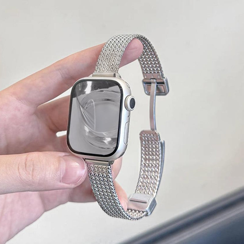 Stock shelves Suitable for Apple Watch wheat ear magnetic buckle strap S10 Apple watch stainless steel strap iwatchS9 new metal s8/7 thin SE generation