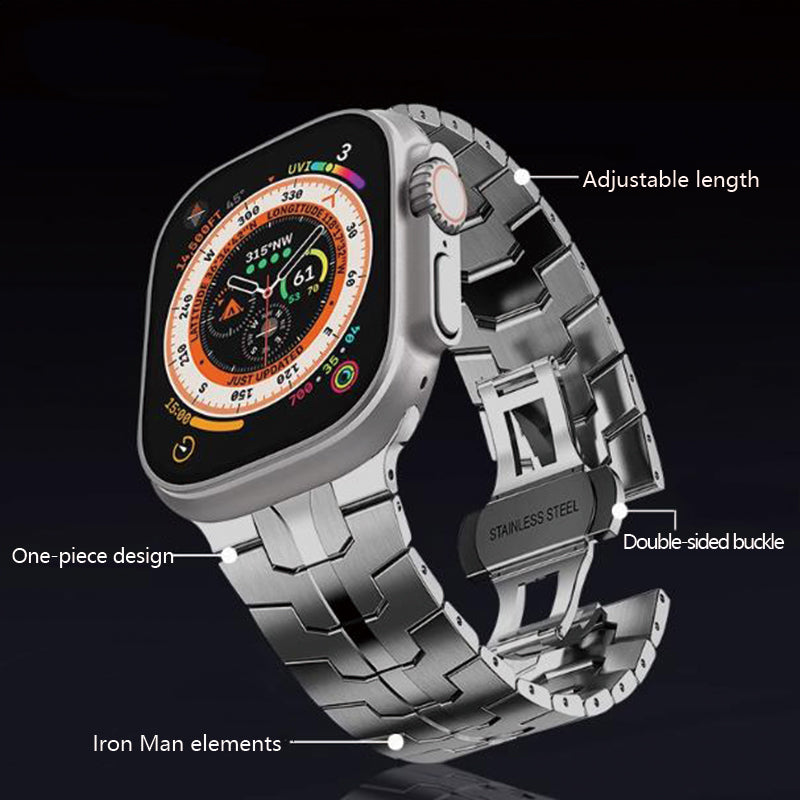 Stock shelves Iron Man element strap for Apple Watch iwatch10 strap ultra same color advanced stainless steel metal upgrade 49mm/ultra2 male applewatch strap