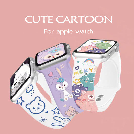 Stock shelves use Apple Watch 7/SE watch strap iwatch strap 1/2/3/4/5 generation cartoon silicone apple print star dew rabbit 42/44/38/40mm female series trendy creative S6