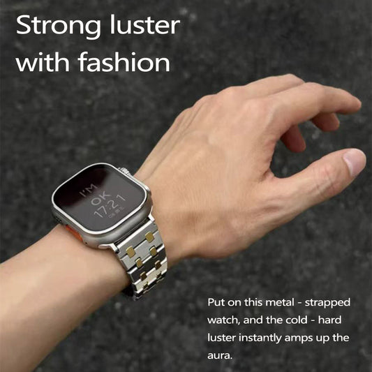 Stock shelves Metal texture double nail watch strap stainless steel suitable for Apple Watch S10/S9/Apple watch strap apple watch ultra2 wrist strap silver suitable for Apple 45mm s7-9 generation