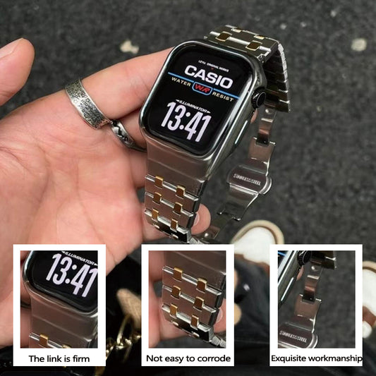 Stock shelves Metal texture double nail watch strap stainless steel suitable for Apple Watch S10/S9/Apple watch strap apple watch ultra2 wrist strap silver suitable for Apple 45mm s7-9 generation