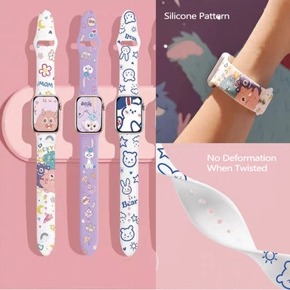 Stock shelves use Apple Watch 7/SE watch strap iwatch strap 1/2/3/4/5 generation cartoon silicone apple print star dew rabbit 42/44/38/40mm female series trendy creative S6