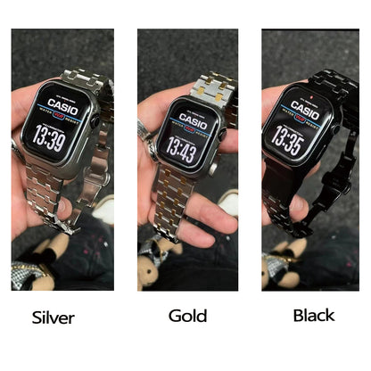 Stock shelves Metal texture double nail watch strap stainless steel suitable for Apple Watch S10/S9/Apple watch strap apple watch ultra2 wrist strap silver suitable for Apple 45mm s7-9 generation