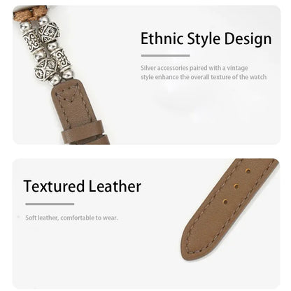Stock shelves Suitable for Apple Watch S10 strap New Chinese style ethnic style leather elastic strap